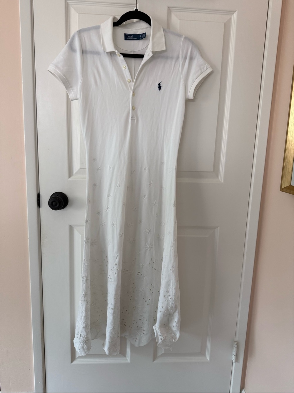 Polo Ralph Lauren Eyelet Detail Short Sleeve Stretch Cotton collared white Dress - Picture 8 of 15